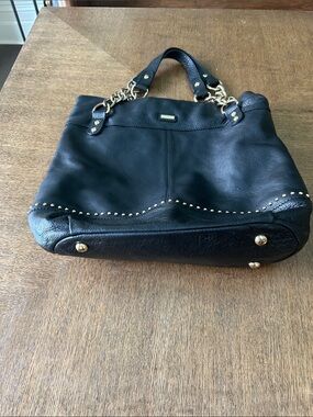 Guess Black Leather Tote with Gold Stud Accents - Designer-Style